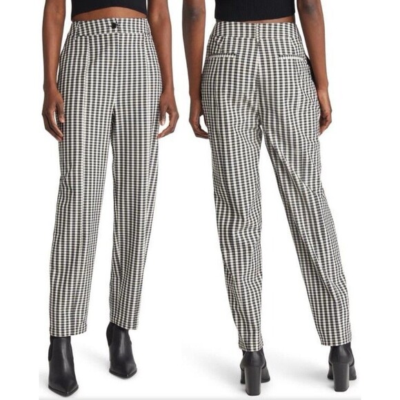 OPEN EDIT Barrel Leg Checkered Pants Women Small Black White Ankle High Career - Picture 1 of 14